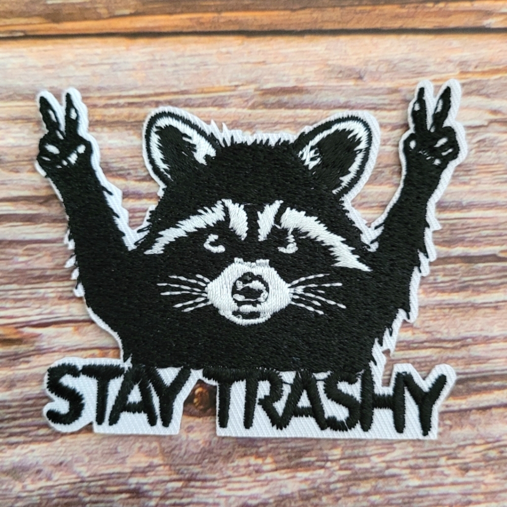Raccoon Trash Panda Stay Trashy Racoon Y2k 2000s Embroidered Iron on Patch